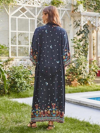 Išspausdintas rayon pliažo dengiančios su laisvu kardigano kirpimu, saulės apsauga bikini denginys (Medžiaga: rayon; Įdaila: medvilnė; Svoris: 270 g)