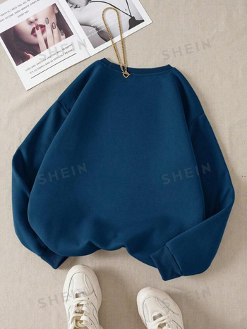 Φούτερ με κουκούλα, χαλαρή γραμμή, μακρύ μανίκι, γραφικό τύπωμα, πολυεστέρας, φθινόπωρο 2024