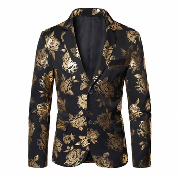 Мъжки костюм Casual – тънък силует, ревер с прорез, еднобутонна предна част, полиестерна смес, машинно пране