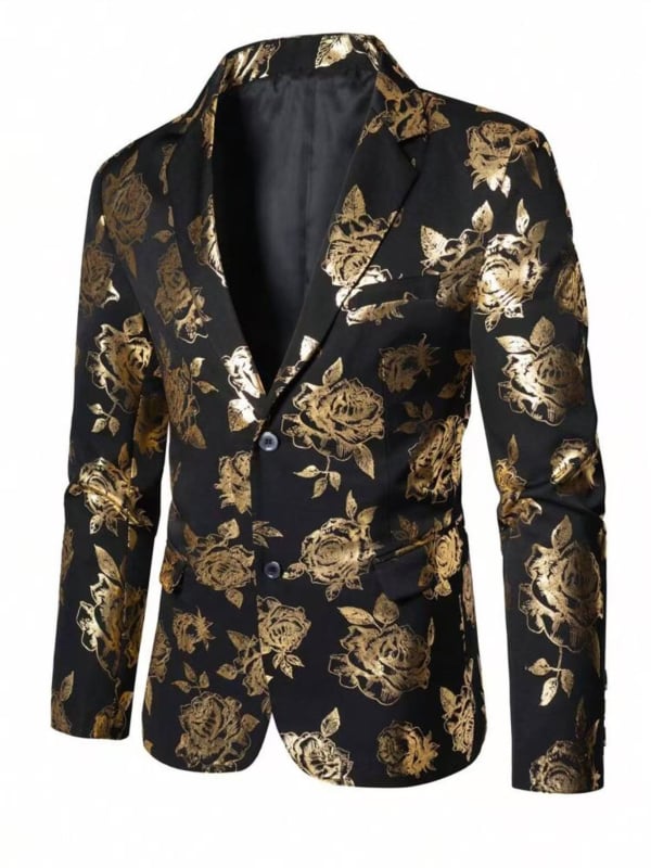 Мъжки костюм Casual – тънък силует, ревер с прорез, еднобутонна предна част, полиестерна смес, машинно пране