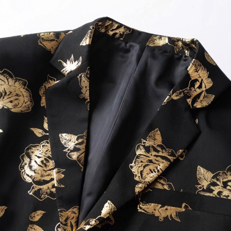 Мъжки костюм Casual – тънък силует, ревер с прорез, еднобутонна предна част, полиестерна смес, машинно пране