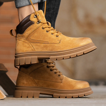 Ανδρικά μποτάκια Martin Aowang, επάνω μέρος από γνήσιο δέρμα, σόλα από καουτσούκ, χειμερινή έκδοση 2024, μπροστινό κορδόνι, στρογγυλός δάχτυλο