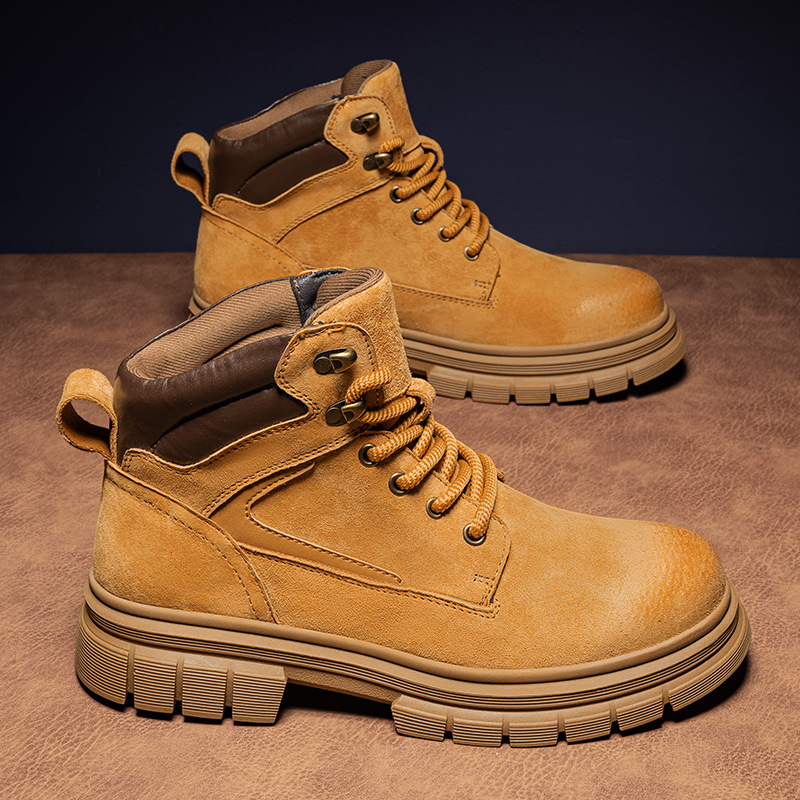 Ανδρικά μποτάκια Martin Aowang, επάνω μέρος από γνήσιο δέρμα, σόλα από καουτσούκ, χειμερινή έκδοση 2024, μπροστινό κορδόνι, στρογγυλός δάχτυλο