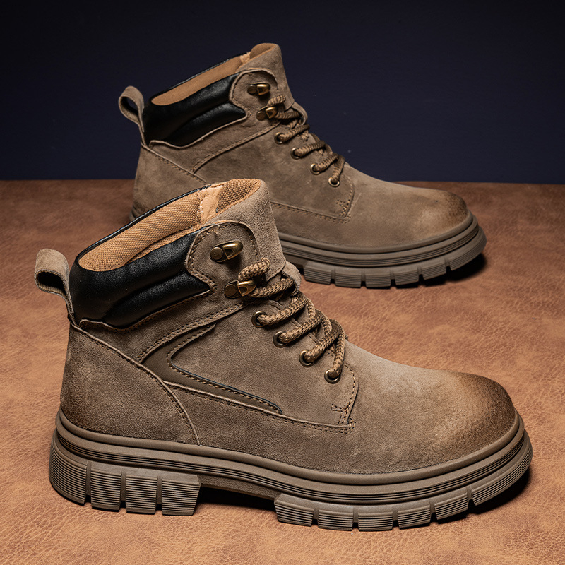 Ανδρικά μποτάκια Martin Aowang, επάνω μέρος από γνήσιο δέρμα, σόλα από καουτσούκ, χειμερινή έκδοση 2024, μπροστινό κορδόνι, στρογγυλός δάχτυλο