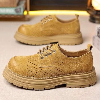 Ανδρικά Casual Δερμάτινα Derby Παπούτσια – Διατρήτα, Αναπνεύσιμα, Διπλό Επάνω από Δέρμα Γουρουνιού, Παχιά Σόλα Καουτσούκ