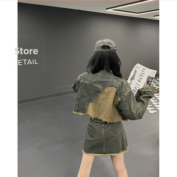 Σετ τζιν γυναικών με φθαρμένο τζάκετ από ντένιμ και wide-leg τζιν με υψηλή Μέση, άνοιξη 2024, αστικός στυλ