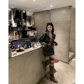 Σετ τζιν γυναικών με φθαρμένο τζάκετ από ντένιμ και wide-leg τζιν με υψηλή Μέση, άνοιξη 2024, αστικός στυλ