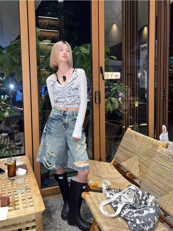 Moterų džinsai Amerikos stiliaus High Street, laisvas kirpimas, tiesios kojos, aukštas juosmuo, kaprio ilgis