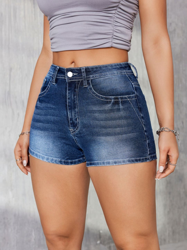 Moterų džinsiniai šortai su siuvinėjimais, vidutinio juosmens, trumpas ilgis, džinso audinys, medvilnė 70-80% + poliesteris <30%