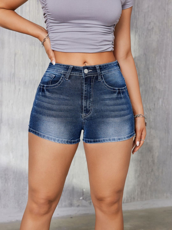 Moterų džinsiniai šortai su siuvinėjimais, vidutinio juosmens, trumpas ilgis, džinso audinys, medvilnė 70-80% + poliesteris <30%