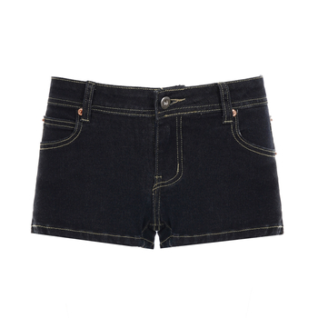 Džinsiniai šortai su žemu juosmeniu, trumpas hot pants ilgis, 70–80% medvilnė, koliažo siuvimas, gatvės hipster stilius