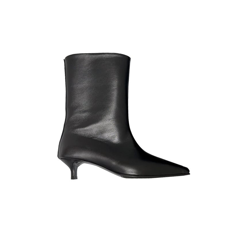 Női koreai stílusú csizma, hegyes orrú, vékony sarok, 3–5 cm sarokmagasság, mikroszálas felsőrész, gumitalp