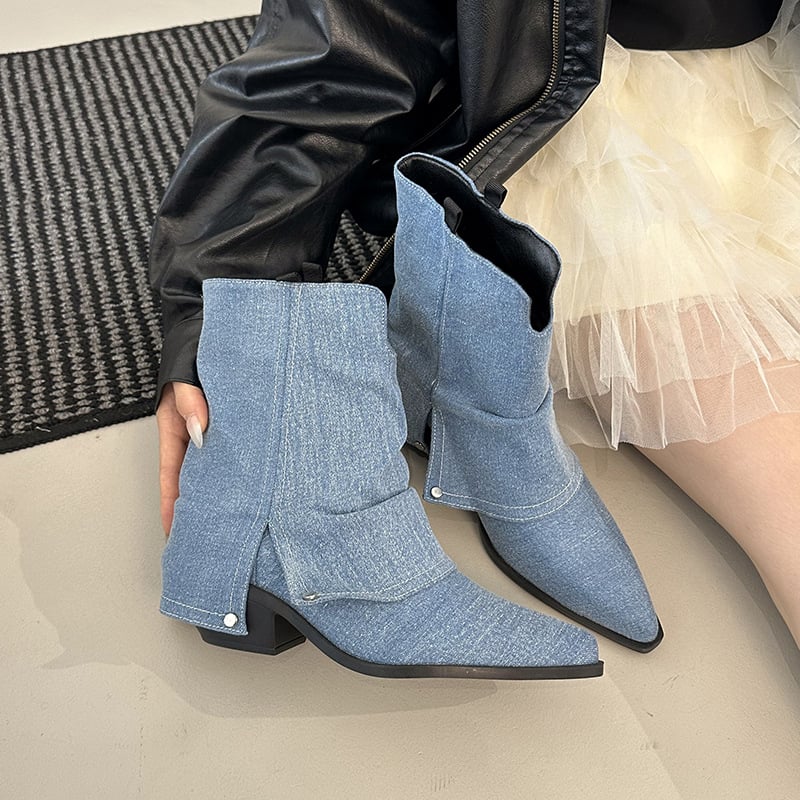 Női cowboy csizma hegyes orrú, vastag sarok, sarokmagasság 3-5 cm, felsőrész másodlagos borjúbőrből