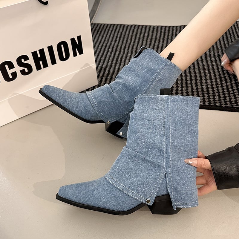 Női cowboy csizma hegyes orrú, vastag sarok, sarokmagasság 3-5 cm, felsőrész másodlagos borjúbőrből