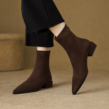 Botine din velur cu fermoar pe spate, unisex, stil coreean, înălțime joasă a gambelor, culoare solidă, fără căptușeală, talpă adezivă (Material: velur; Închidere: fermoar pe spate; Înălțime gambă: joasă; Căptușeală: lipsă; Talpă: adezivă)