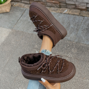 Μποτάκια Αστραγάλου με Διασταυρούμενα Λουριά, Εσωτερική Γούνινη Επένδυση, Παχιά Σόλα, Ριγέ Μοτίβο, Ύψος Τακουνιού 6–8 cm