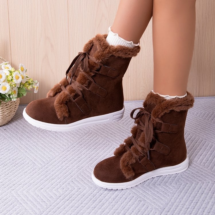 Női velúr hócsizma fleece béléssel, megerősített, elől fűzős zárás, középmagas szár, gumírozott talp