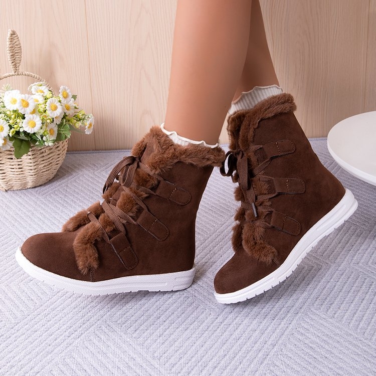 Női velúr hócsizma fleece béléssel, megerősített, elől fűzős zárás, középmagas szár, gumírozott talp