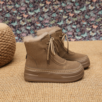 Sieviešu sniega zābaki ar mākslīgās kažokādas oderi, pretslīdes gumijas zole, PU augšdaļa, vidējā augstums, papēdis 3–5 cm