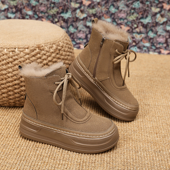 Sieviešu sniega zābaki ar mākslīgās kažokādas oderi, pretslīdes gumijas zole, PU augšdaļa, vidējā augstums, papēdis 3–5 cm