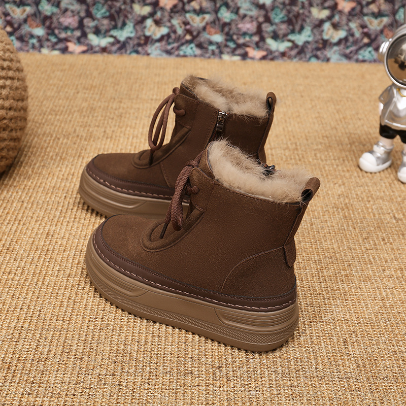 Sieviešu sniega zābaki ar mākslīgās kažokādas oderi, pretslīdes gumijas zole, PU augšdaļa, vidējā augstums, papēdis 3–5 cm