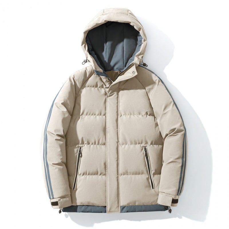 Vyrinė kapucine striukė su storesniu užpildą – laisvas kirpimas, užtrauktukas, šoninės kišenės, žieminis poliesteris