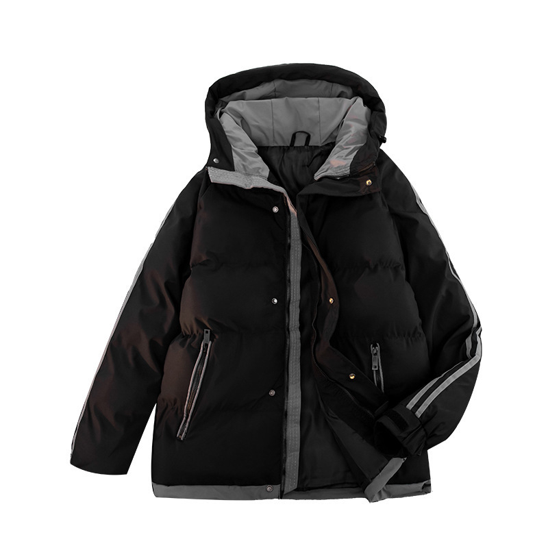 Vyrinė kapucine striukė su storesniu užpildą – laisvas kirpimas, užtrauktukas, šoninės kišenės, žieminis poliesteris