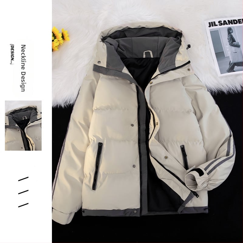 Vyrinė kapucine striukė su storesniu užpildą – laisvas kirpimas, užtrauktukas, šoninės kišenės, žieminis poliesteris