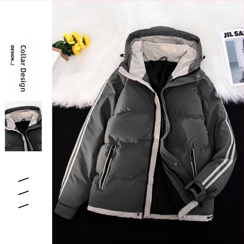 Vyrinė kapucine striukė su storesniu užpildą – laisvas kirpimas, užtrauktukas, šoninės kišenės, žieminis poliesteris