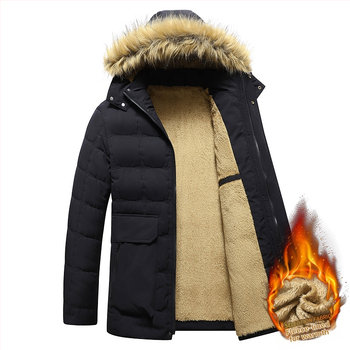 Ανδρικό χειμερινό μπουφάν με γέμισμα πολυεστερικού, παχύ, κουκούλα, φερμουάρ, εξωτερικό ύφασμα corduroy, βασικό ύφασμα: μαλλί, επένδυση: λινό, πολλαπλές τσέπες, για ενήλικες μεσαίας ηλικίας