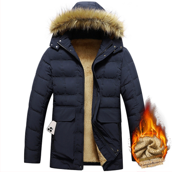 Ανδρικό χειμερινό μπουφάν με γέμισμα πολυεστερικού, παχύ, κουκούλα, φερμουάρ, εξωτερικό ύφασμα corduroy, βασικό ύφασμα: μαλλί, επένδυση: λινό, πολλαπλές τσέπες, για ενήλικες μεσαίας ηλικίας