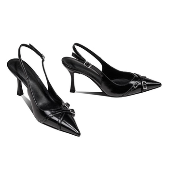 Vienų dirželių sandalės, aštriu nosimi, Koreėjos stiliaus, viršus ir vidus iš super pluošto, gumine padas, užsegimas vienu sagteliu, pavasaris 2025