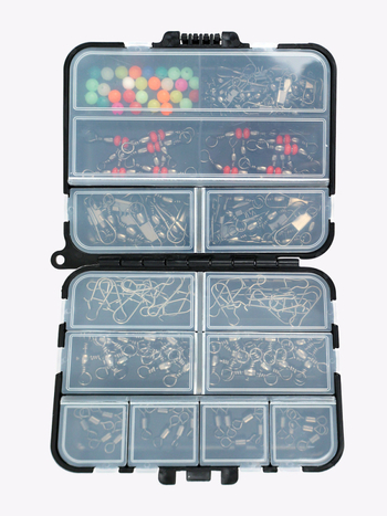 Mānekļu piederumu komplekts makšķerēšanai – 140 detaļas, pārnēsājama melna kaste (Swing Shark)