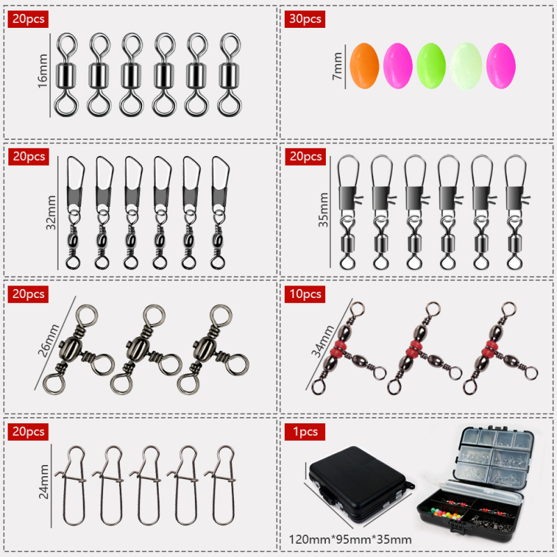 Mānekļu piederumu komplekts makšķerēšanai – 140 detaļas, pārnēsājama melna kaste (Swing Shark)