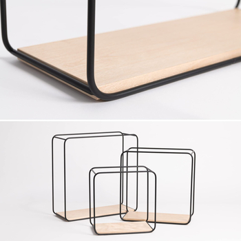 Τοίχου 3-επίπεδας αναδιπλούμενος αποθηκευτικός ραφιέρα από σίδηρο και ξύλο, χωρίς τρύπες, για σαλόνι και υπνοδωμάτιο