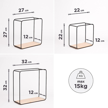 Τοίχου 3-επίπεδας αναδιπλούμενος αποθηκευτικός ραφιέρα από σίδηρο και ξύλο, χωρίς τρύπες, για σαλόνι και υπνοδωμάτιο