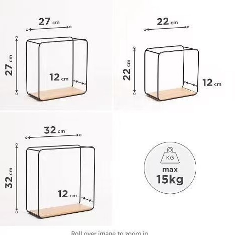 Raft de perete cu 3 etaje, din fier și lemn, pliabil, fără găuri, pentru living și dormitor