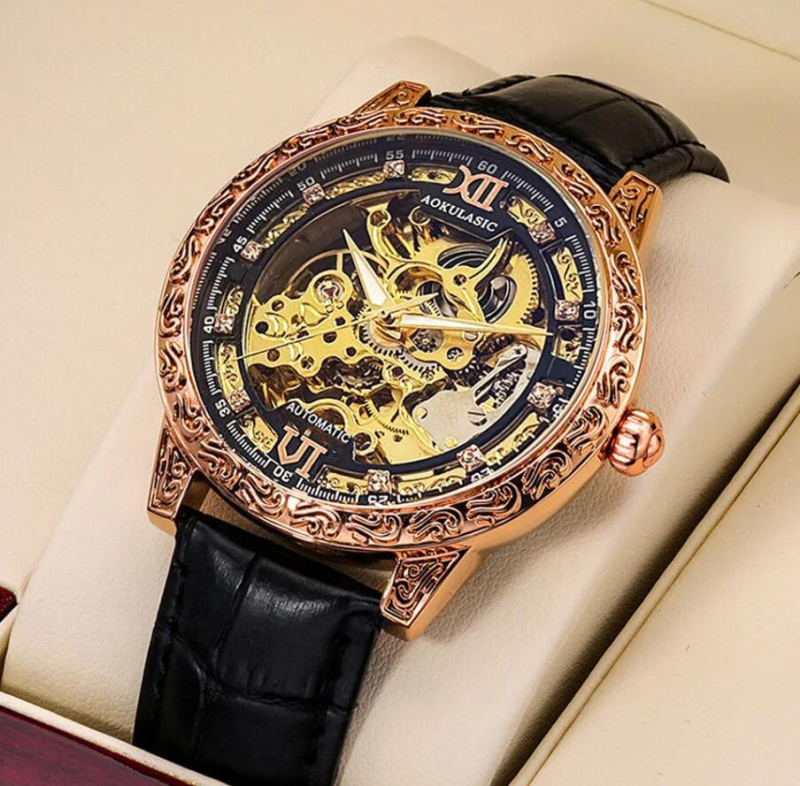 Automaatne mehhaaniline skeleti käekell mehele, retro kõrgtasemeline stiil, veekindel kuni 30 m, helendav dial, ehtne nahk rihm