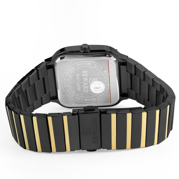 Reward Τετράγωνος ρολόι για ζευγάρια με Διπλό Ημερολόγιο, Εβδομαδιαία Εμφάνιση, Αδιάβροχο 30 m, Ατσάλινο Λουράκι, Quartz Κίνηση