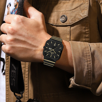 Reward Τετράγωνος ρολόι για ζευγάρια με Διπλό Ημερολόγιο, Εβδομαδιαία Εμφάνιση, Αδιάβροχο 30 m, Ατσάλινο Λουράκι, Quartz Κίνηση