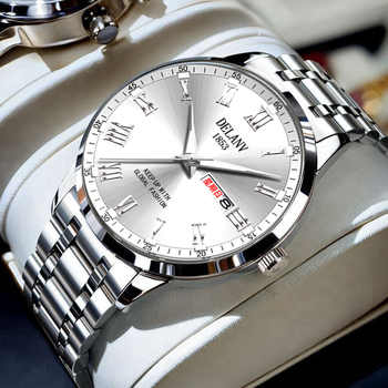 Ανδρικό ρολόι μόδας με κίνηση Quartz, φωτεινός καντράν, ημερολόγιο και ένδειξη ημέρας, αδιάβροχο μέχρι 30 μέτρα