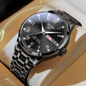 Ανδρικό ρολόι μόδας με κίνηση Quartz, φωτεινός καντράν, ημερολόγιο και ένδειξη ημέρας, αδιάβροχο μέχρι 30 μέτρα