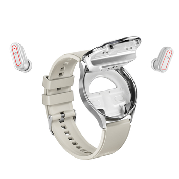 2-в-1 смарт часовник и TWS Bluetooth слушалка с мониторинг на сърдечния ритъм, кръвното налягане и кислород в кръвта; IPS дисплей, силиконова каишка, магнитно зареждане