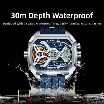 Ανδρικό αθλητικό ρολόι με διπλή οθόνη, φωτεινό, χρονογράφος, ένδειξη ημέρας εβδομάδας, κίνηση quartz