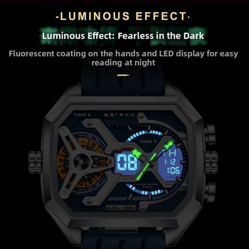 Ανδρικό αθλητικό ρολόι με διπλή οθόνη, φωτεινό, χρονογράφος, ένδειξη ημέρας εβδομάδας, κίνηση quartz