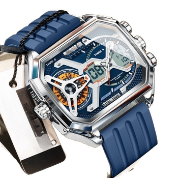 Ανδρικό αθλητικό ρολόι με διπλή οθόνη, φωτεινό, χρονογράφος, ένδειξη ημέρας εβδομάδας, κίνηση quartz