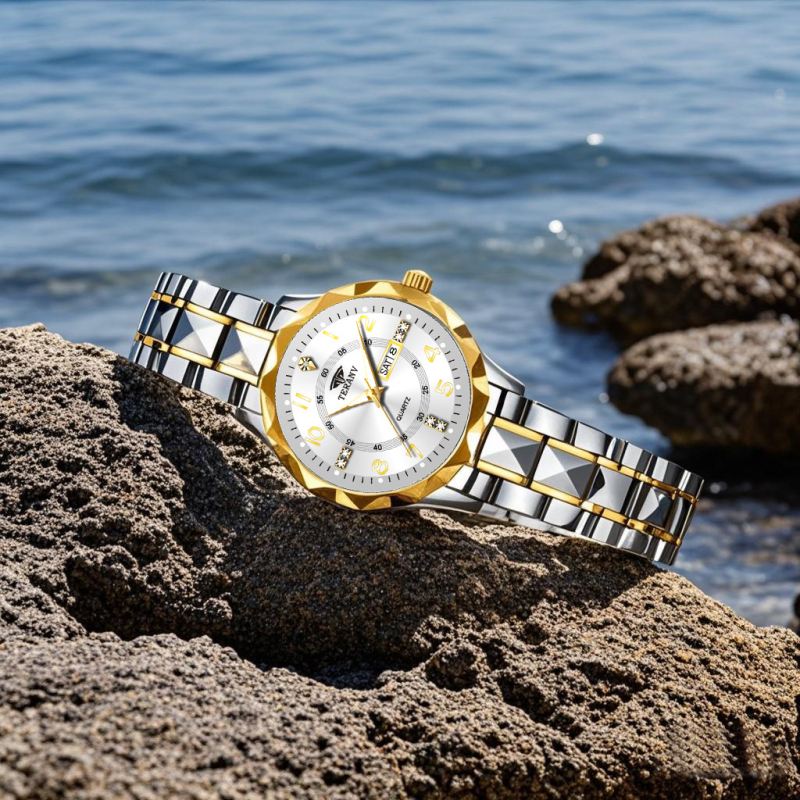 Naiselik kell romba kujulises iir, topelt kalender, kvarts liikumine, 30M veekindlus, diali diameeter 29 mm, korpus sulamist