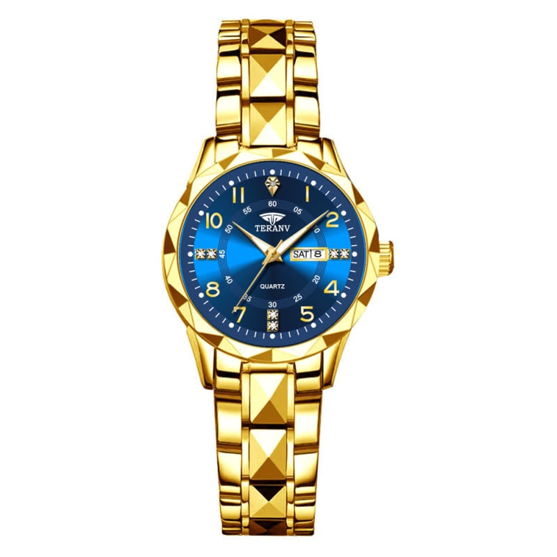 Naiselik kell romba kujulises iir, topelt kalender, kvarts liikumine, 30M veekindlus, diali diameeter 29 mm, korpus sulamist