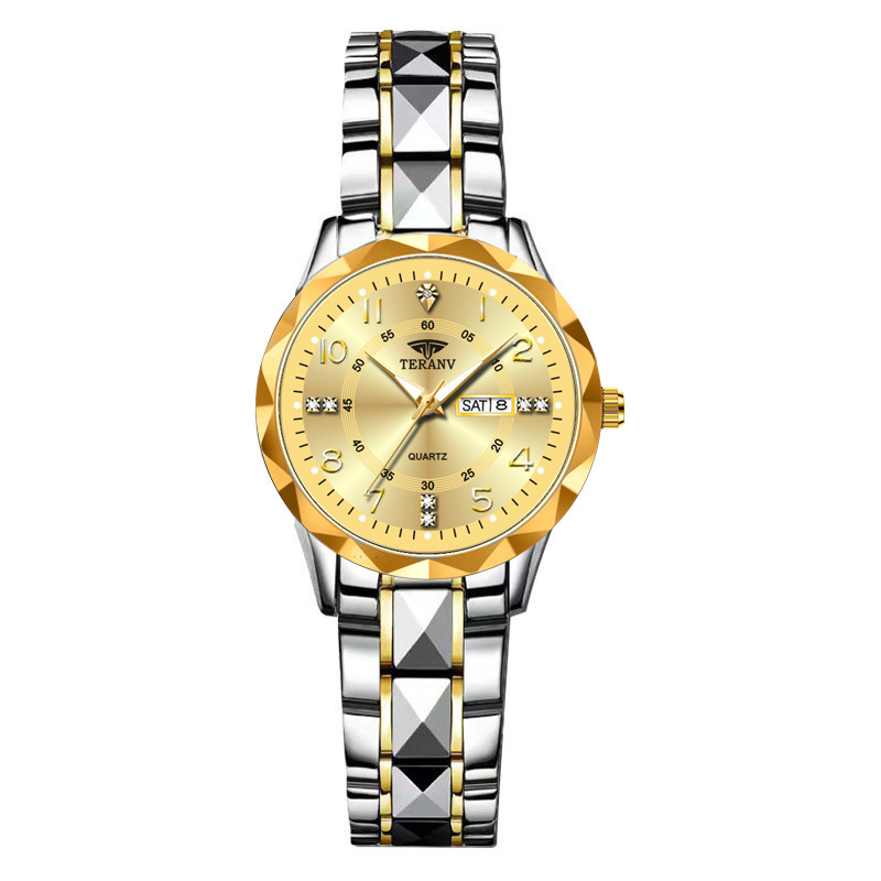 Naiselik kell romba kujulises iir, topelt kalender, kvarts liikumine, 30M veekindlus, diali diameeter 29 mm, korpus sulamist