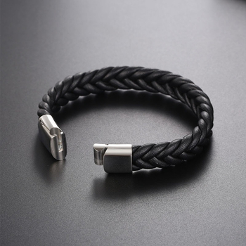 IMI гривна от кожено въже и титиева стомана, ръчна изработка, спортен стил, модел YL158